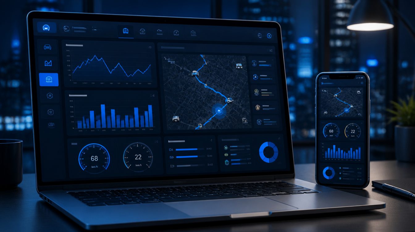 Dashboard TrackSAT mostrando consumo de combustível e indicadores da frota